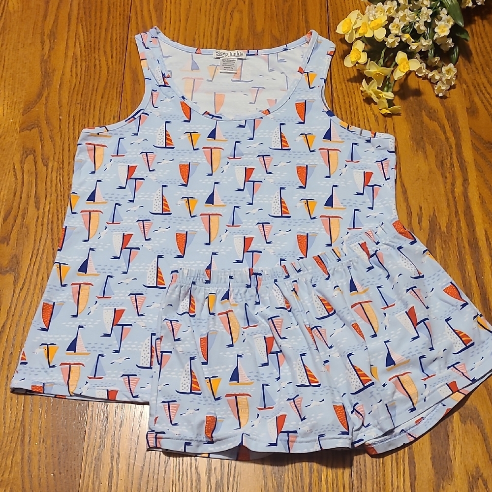 Sleep Junkie Colorful Sailboat Print Tank and Sleep Set - Ladies Medium